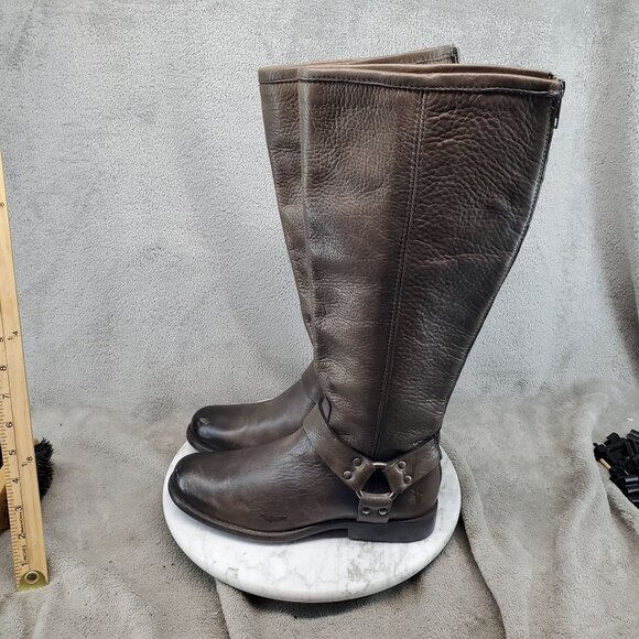 Frye Shoes Womens Size 7 Brown Leather Phillip Harness Knee High Boots - Picture 1 of 10
